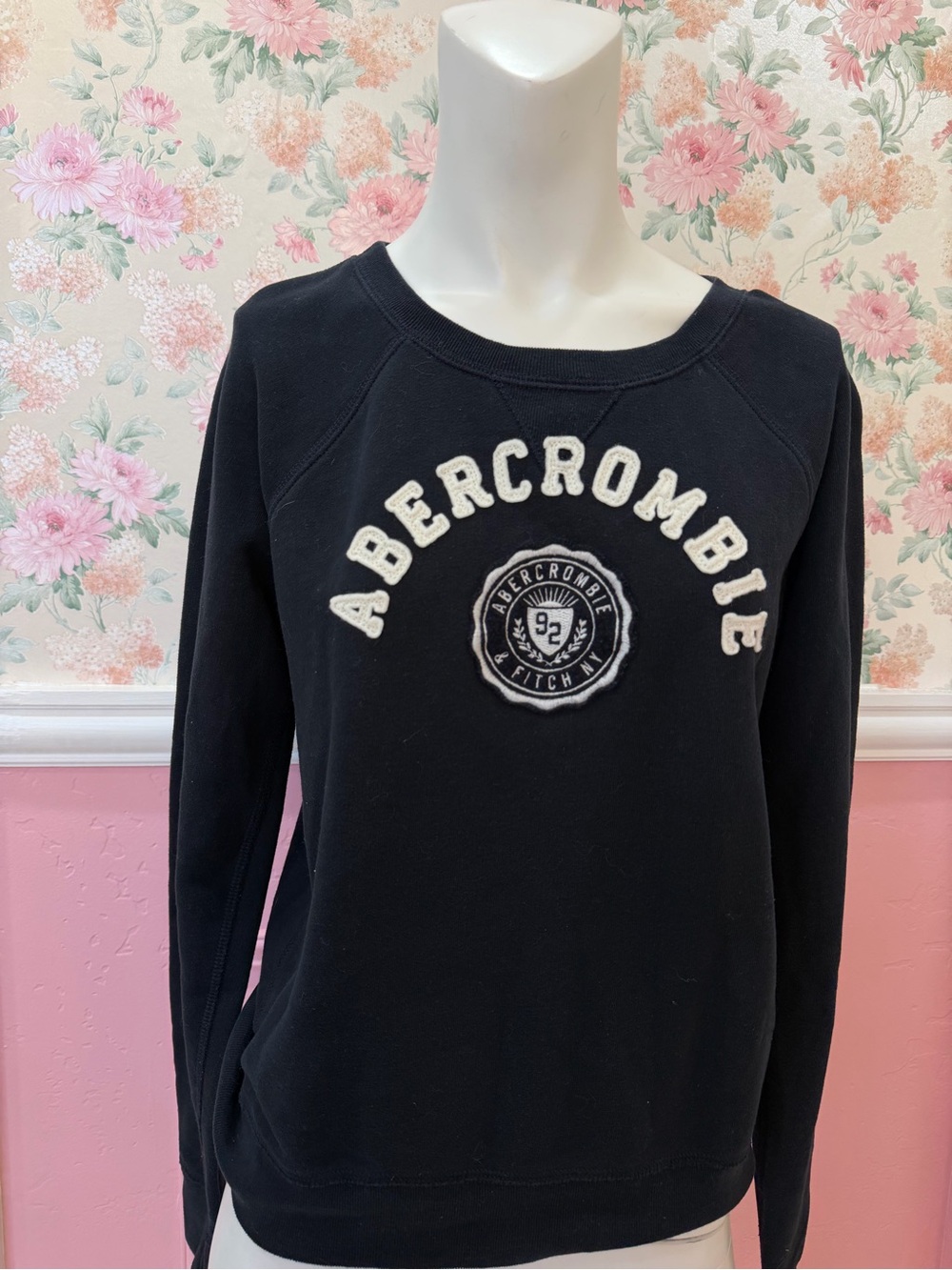 Abercrombie & Fitch Black Crewneck Sweatshirt with White Logo